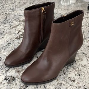 Lauren Ralph Lauren Brown Leather Wedge Booties size 8.5B